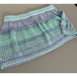 BODY Knitted Miniskirt Womens Large Striped Blue & Teal Boho Chic Preppy